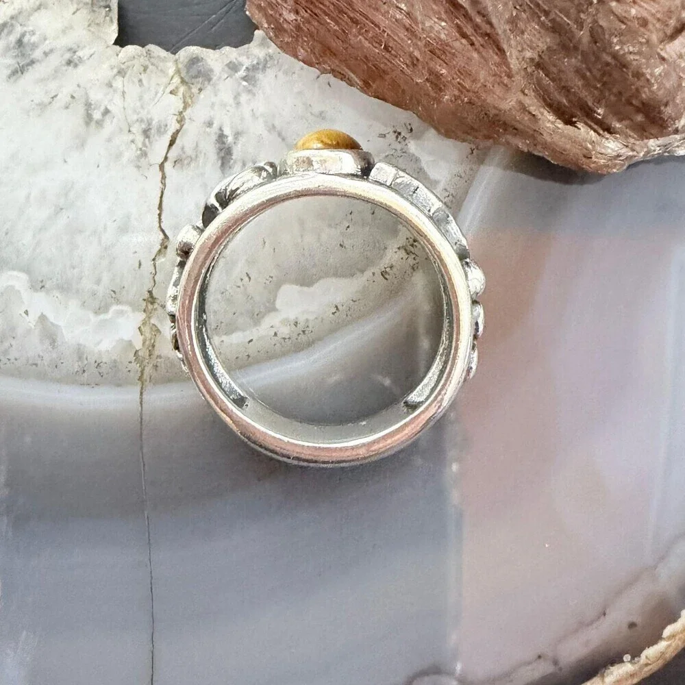 Jody Naranjo Vintage Sterling Silver Tiger's Eye Petroglyph Ring Sz 8 For Women